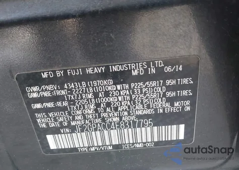 2014 Subaru Xv Crosstrek 2.0I Premium z USA, uszkodzony, nr VIN JF2GPACC4E8317795